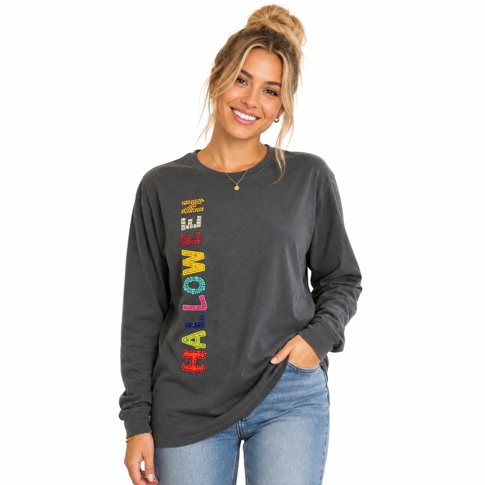 Hampshire Studio Boo Halloween Long Sleeve Top Embellished Shirt